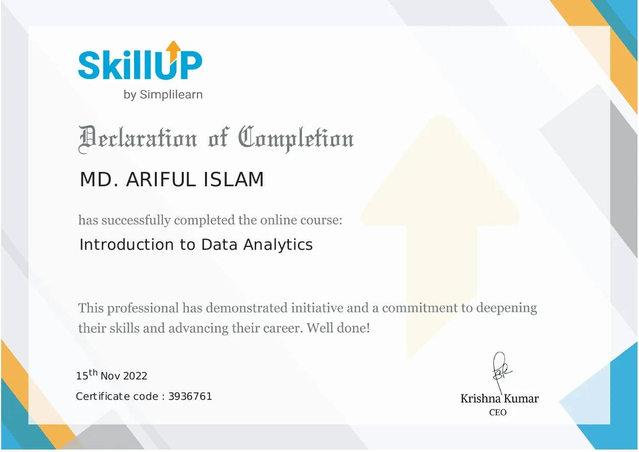 Introduction to Data Analytics certificate