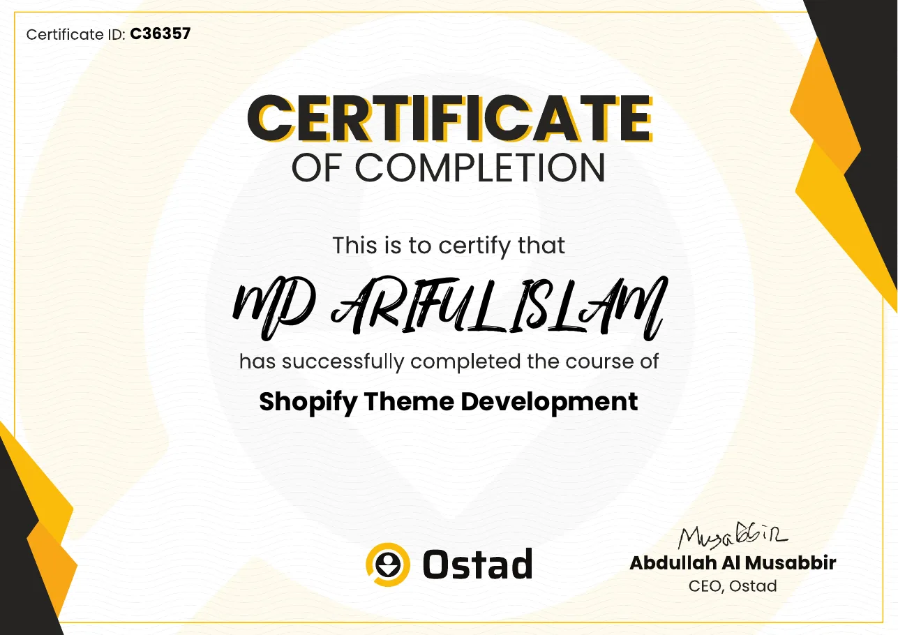 Shopify Theme Development certificate